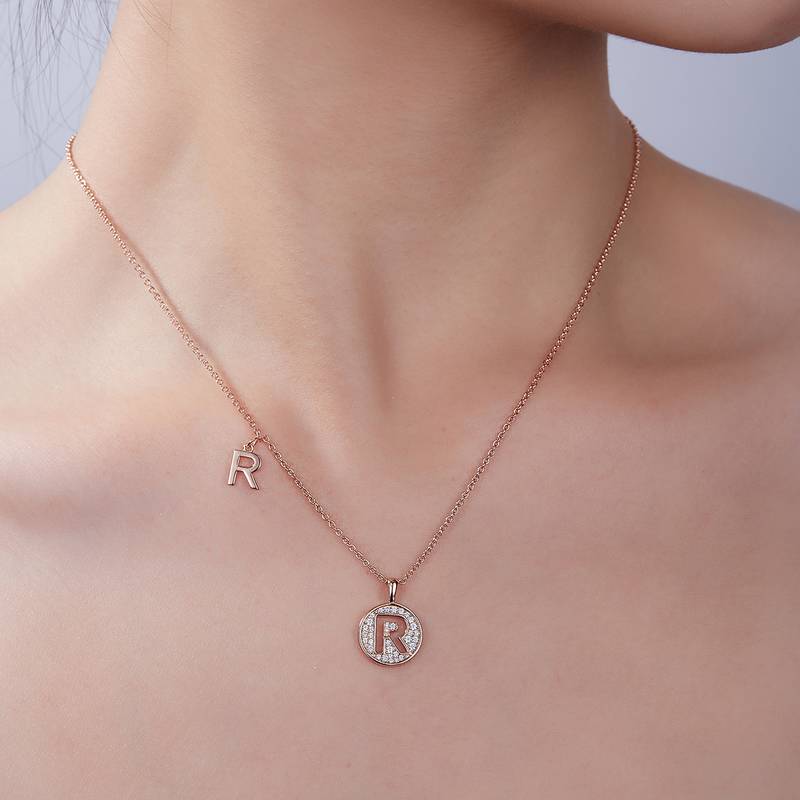 R pendant S925 silver plated rose gold Moissanite diamond light luxury letter necklace